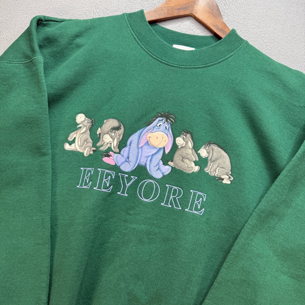 Vintage Disney Store Eeyore Sweatshirt Womens X-Large Green Fleece Pullover 90s